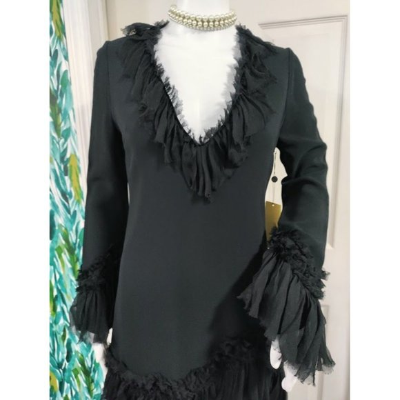 NWT Alexis Bell Sleeve Ruffle Trim A-Line Mini Dress Black Women's Size XS - Picture 7 of 16